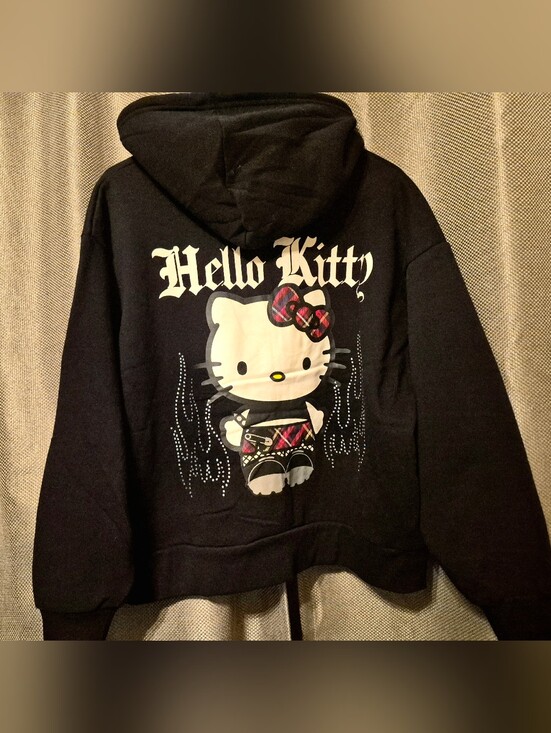 Hello Kitty Jackets & Blazers - Hello Kitty BLACK Zip-Up Hoodie with Plaid-Lined Hood